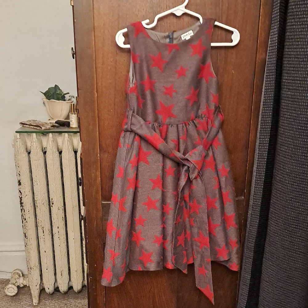 Piccola Luds Girls Size 4 Gray And Red Stars Sleeveless Dress W Matching Tie